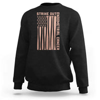 Strike Out Endometrial Cancer Baseball Sweatshirt Peach Ribbon American Flag Support Gift