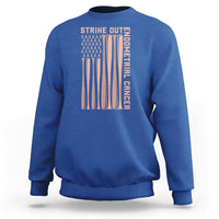 Strike Out Endometrial Cancer Baseball Sweatshirt Peach Ribbon American Flag Support Gift