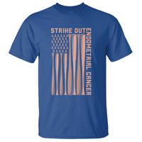Strike Out Endometrial Cancer Baseball T Shirt Peach Ribbon American Flag Support Gift