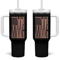 Strike Out Endometrial Cancer Baseball Tumbler With Handle Peach Ribbon American Flag Support Gift