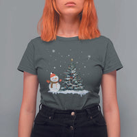 Christmas Snowman T Shirt For Women Funny Snowmen With Christmas Tree - Wonder Print Shop