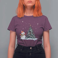 Christmas Snowman T Shirt For Women Funny Snowmen With Christmas Tree - Wonder Print Shop
