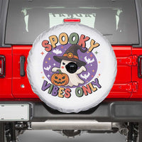 Cute Halloween Ghost Spare Tire Cover Spooky Vibes Only With Pumpkin - Wonder Print Shop