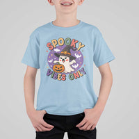 Cute Halloween Ghost T Shirt For Kid Spooky Vibes Only With Pumpkin - Wonder Print Shop