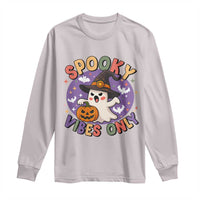 Cute Halloween Ghost Long Sleeve Shirt Spooky Vibes Only With Pumpkin - Wonder Print Shop