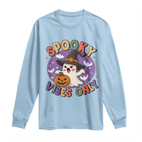 Cute Halloween Ghost Long Sleeve Shirt Spooky Vibes Only With Pumpkin - Wonder Print Shop