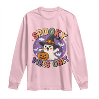 Cute Halloween Ghost Long Sleeve Shirt Spooky Vibes Only With Pumpkin - Wonder Print Shop