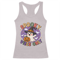 Cute Halloween Ghost Racerback Tank Top Spooky Vibes Only With Pumpkin - Wonder Print Shop