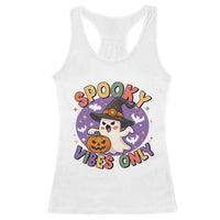 Cute Halloween Ghost Racerback Tank Top Spooky Vibes Only With Pumpkin - Wonder Print Shop
