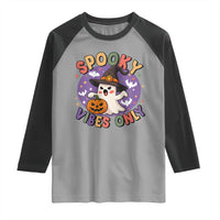 Cute Halloween Ghost Raglan Shirt Spooky Vibes Only With Pumpkin - Wonder Print Shop