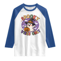 Cute Halloween Ghost Raglan Shirt Spooky Vibes Only With Pumpkin - Wonder Print Shop