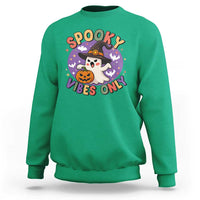 Cute Halloween Ghost Sweatshirt Spooky Vibes Only With Pumpkin - Wonder Print Shop