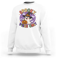 Cute Halloween Ghost Sweatshirt Spooky Vibes Only With Pumpkin - Wonder Print Shop