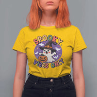 Cute Halloween Ghost T Shirt For Women Spooky Vibes Only With Pumpkin - Wonder Print Shop