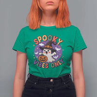 Cute Halloween Ghost T Shirt For Women Spooky Vibes Only With Pumpkin - Wonder Print Shop