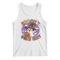 Cute Halloween Ghost Tank Top Spooky Vibes Only With Pumpkin - Wonder Print Shop