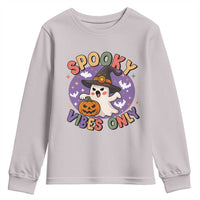 Cute Halloween Ghost Youth Sweatshirt Spooky Vibes Only With Pumpkin - Wonder Print Shop