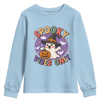 Cute Halloween Ghost Youth Sweatshirt Spooky Vibes Only With Pumpkin - Wonder Print Shop