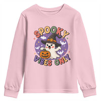 Cute Halloween Ghost Youth Sweatshirt Spooky Vibes Only With Pumpkin - Wonder Print Shop