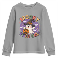 Cute Halloween Ghost Youth Sweatshirt Spooky Vibes Only With Pumpkin - Wonder Print Shop