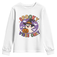 Cute Halloween Ghost Youth Sweatshirt Spooky Vibes Only With Pumpkin - Wonder Print Shop