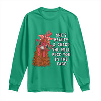 Funny Chicken Lover Gift Long Sleeve Shirt She Is Beauty And Grace She Will Peck You In The Face - Wonder Print Shop