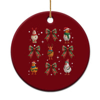 Cute Xmas Chicken With Xmas Coquette Bow Ceramic Ornament - Wonder Print Shop