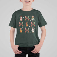 Cute Christmas Chicken With Xmas Coquette Bow T Shirt For Kid - Wonder Print Shop