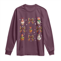 Cute Christmas Chicken With Xmas Coquette Bow Long Sleeve Shirt - Wonder Print Shop