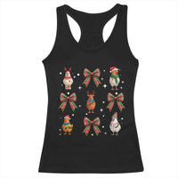Cute Christmas Chicken With Xmas Coquette Bow Racerback Tank Top - Wonder Print Shop