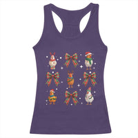 Cute Christmas Chicken With Xmas Coquette Bow Racerback Tank Top - Wonder Print Shop