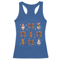 Cute Christmas Chicken With Xmas Coquette Bow Racerback Tank Top - Wonder Print Shop