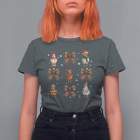 Cute Christmas Chicken With Xmas Coquette Bow T Shirt For Women - Wonder Print Shop