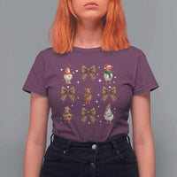 Cute Christmas Chicken With Xmas Coquette Bow T Shirt For Women - Wonder Print Shop
