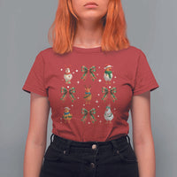 Cute Christmas Chicken With Xmas Coquette Bow T Shirt For Women - Wonder Print Shop
