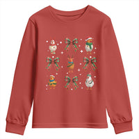 Cute Christmas Chicken With Xmas Coquette Bow Youth Sweatshirt - Wonder Print Shop