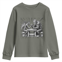 Bigfoot Jersey Devil Youth Sweatshirt Arm Wrestling Funny Cryptid Gift - Wonder Print Shop