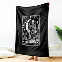 The Knitter Skeleton Throw Blanket Knitting Lover Gift Tarot Card Graphic - Wonder Print Shop