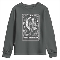 The Knitter Skeleton Youth Sweatshirt Knitting Lover Gift Tarot Card Graphic - Wonder Print Shop