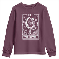 The Knitter Skeleton Youth Sweatshirt Knitting Lover Gift Tarot Card Graphic - Wonder Print Shop