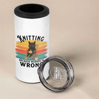 Funny Black Cat 4 in 1 Can Cooler Tumbler Knitting Because Murder Is Wrong Gift - Wonder Print Shop