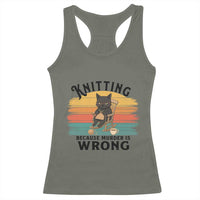 Funny Black Cat Racerback Tank Top Knitting Because Murder Is Wrong Gift - Wonder Print Shop