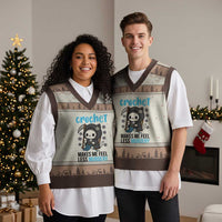 Crochet Makes Me Feel Less Murdery V-Neck Knit Sweater Vest Grim Reaper Cat Gift - Wonder Print Shop