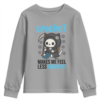 Crochet Makes Me Feel Less Murdery Youth Sweatshirt Grim Reaper Cat Gift - Wonder Print Shop