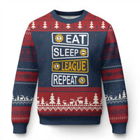 Funny Eat Sleep League Repeat Ugly Christmas Sweater Gaming Quote Gift For Gamer - Wonder Print Shop