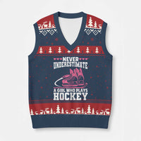 Never Underestimate A Girl Who Plays Hockey V-Neck Knit Sweater Vest Gift For Women - Wonder Print Shop