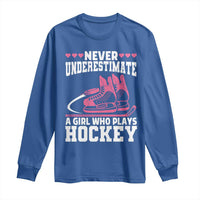 Never Underestimate A Girl Who Plays Hockey Long Sleeve Shirt Gift For Women - Wonder Print Shop