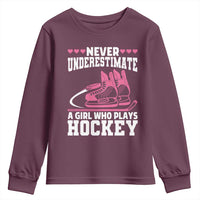 Never Underestimate A Girl Who Plays Hockey Youth Sweatshirt Gift For Women - Wonder Print Shop