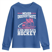Never Underestimate A Girl Who Plays Hockey Youth Sweatshirt Gift For Women - Wonder Print Shop