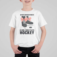 Never Underestimate A Girl Hockey Player Gift Idea T Shirt For Kid - Wonder Print Shop
